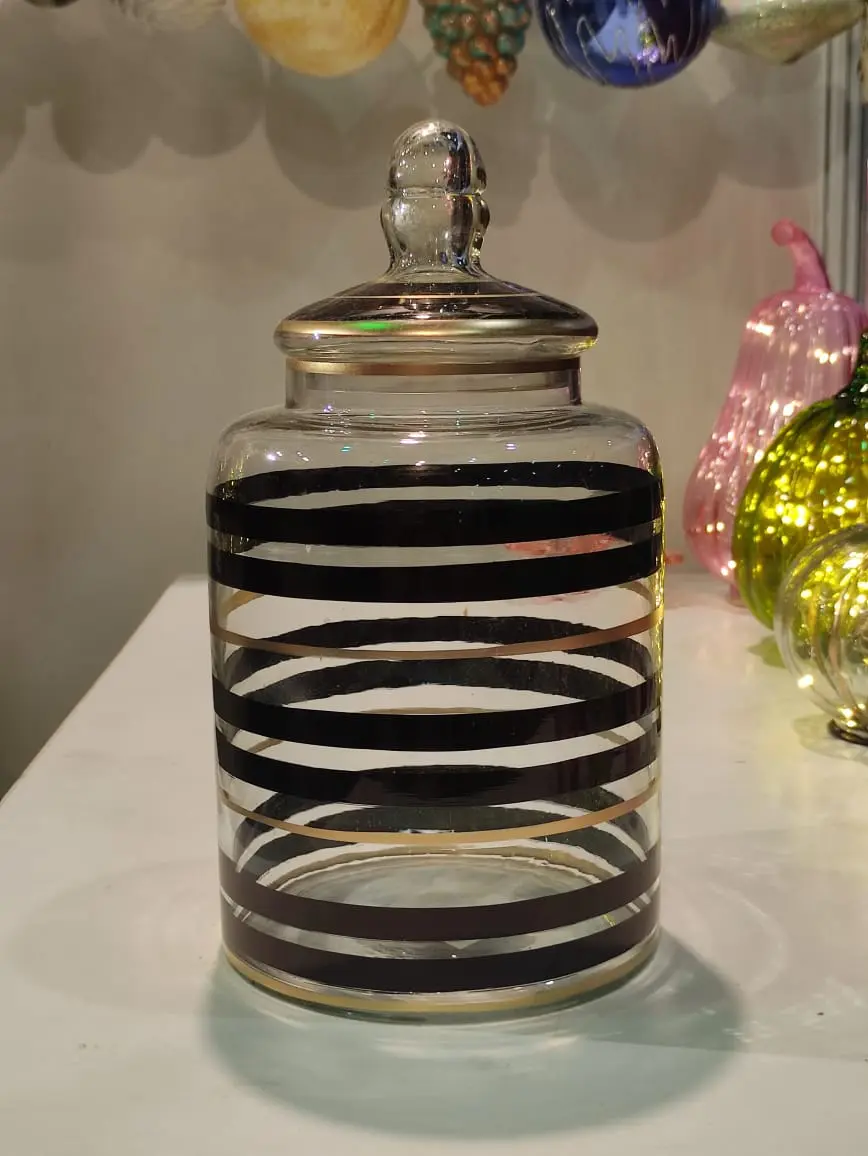 Black Striped Glass Jar